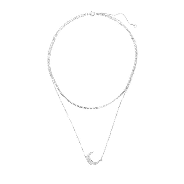 Sparkling diamond moon Layered necklace