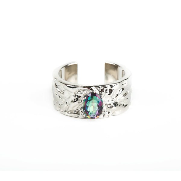 An oval-shaped seven-color crystal ripple opening ring