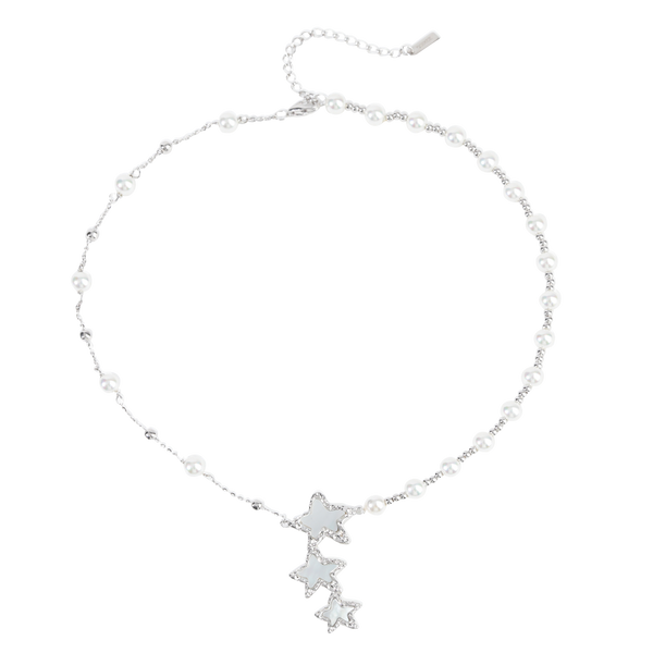 Tri-Star Opal Pendant Necklace (Celestial Texture | Pearl Duo)